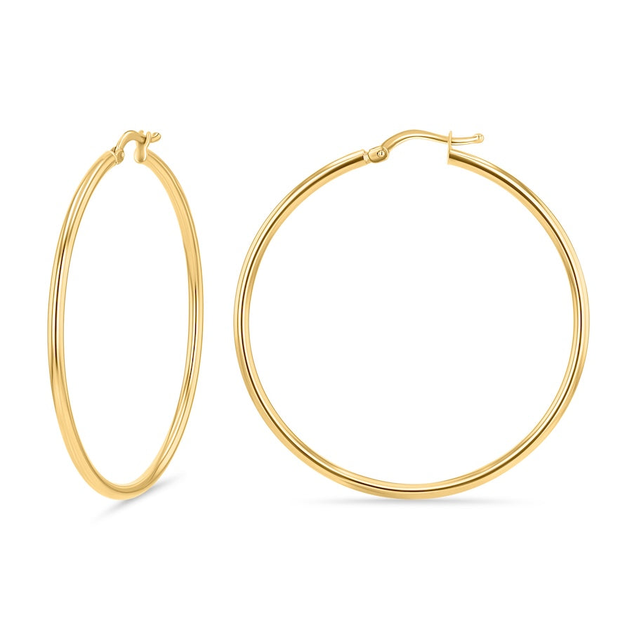 2x40mm Slim Hoop 14K Yellow Gold Hoop Earrings
