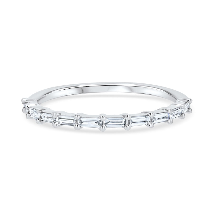 Horizontal Baguette Diamond 14K White Gold Wedding Band