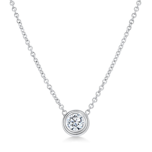 Double Bezel 0.60 Carat Lab-Grown Diamond 14K White Gold Pendant