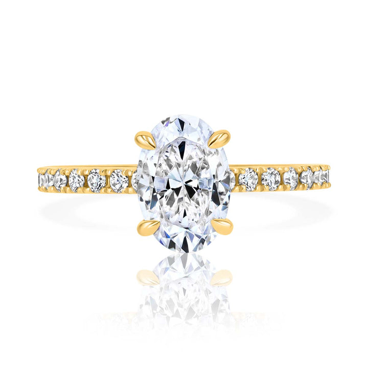 Oval Diamond Hidden Halo Straight Line 14K Yellow Gold Engagement Setting