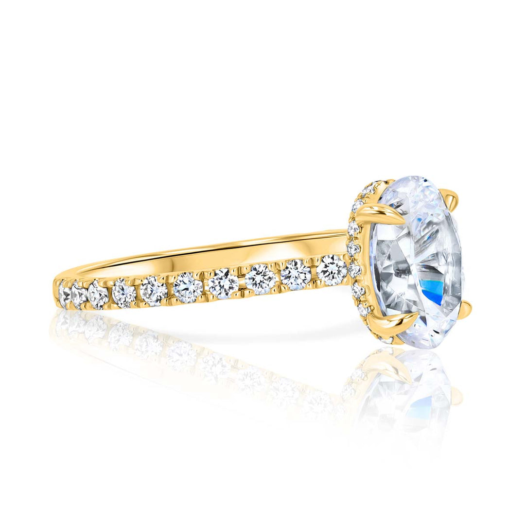 Oval Diamond Hidden Halo Straight Line 14K Yellow Gold Engagement Setting