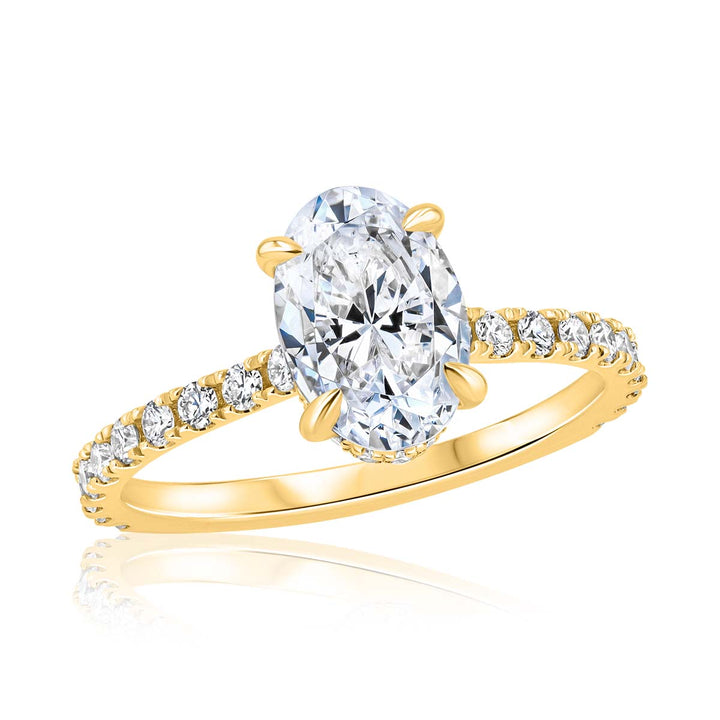 Oval Diamond Hidden Halo Straight Line 14K Yellow Gold Engagement Setting