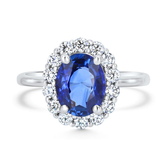 Lotus Oval Sapphire & Diamond Halo 14K White Gold Ring