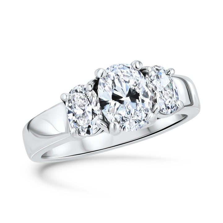 Three-Stone 0.71 Carat Oval Diamond Wide Platinum Engagement Ring Setting