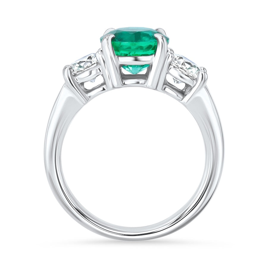 Three-Stone Round Emerald & Diamond Platinum Ring