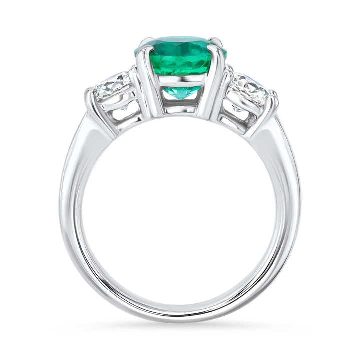 Three-Stone Round Emerald & Diamond Platinum Ring
