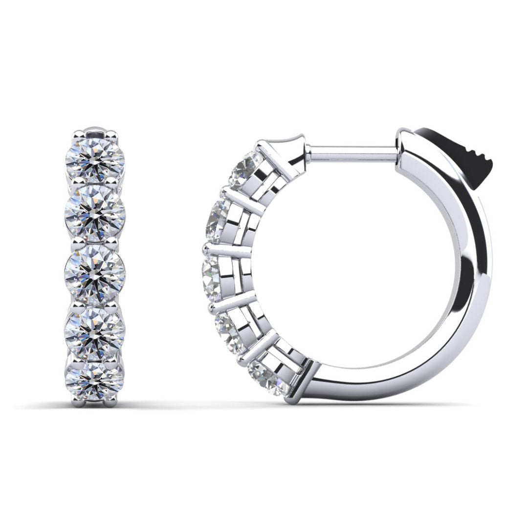 0.80 Carat Five Stone Diamond 14K White Gold Huggie Earrings