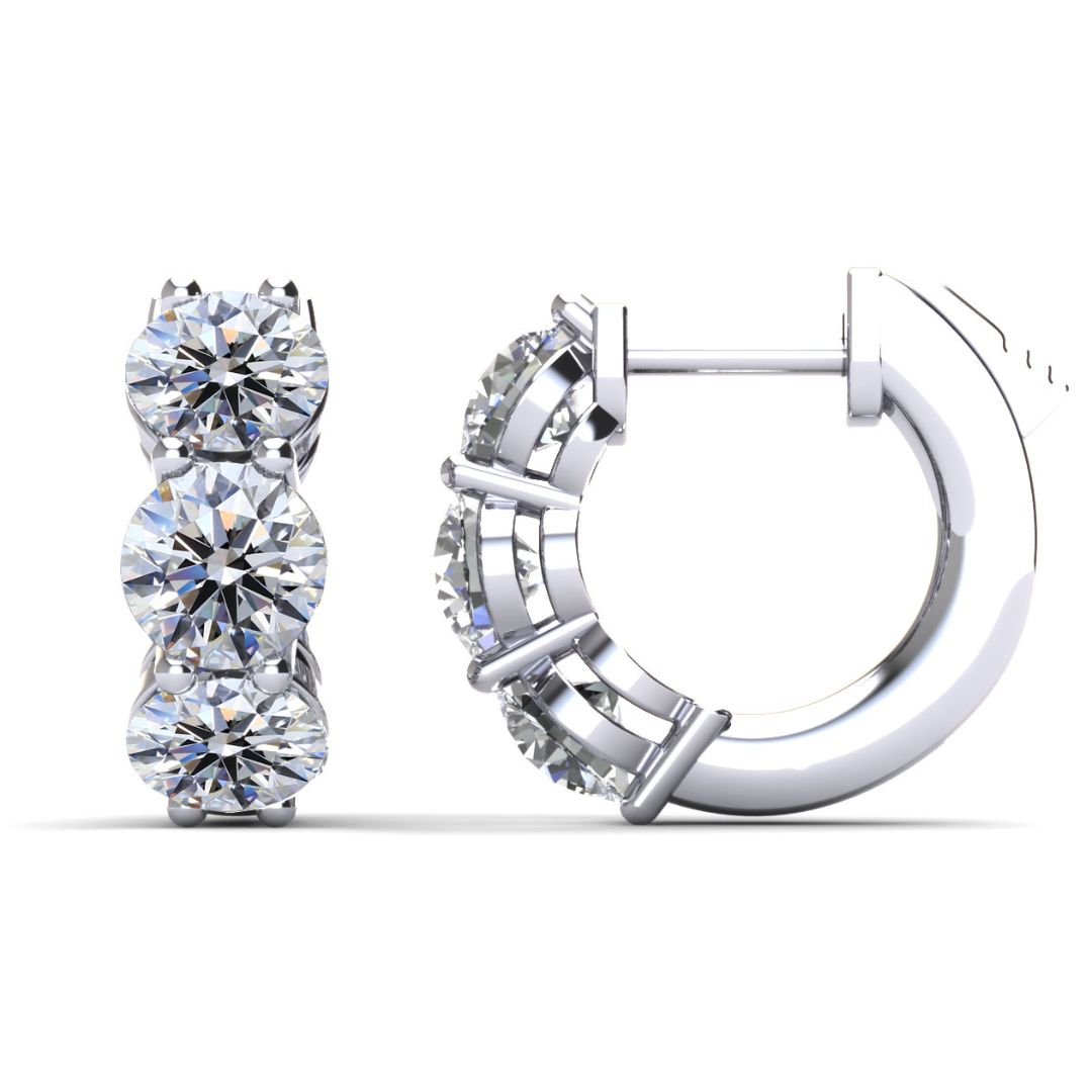0.51 Carat Three Stone Diamond 14K White Gold Huggie Earrings