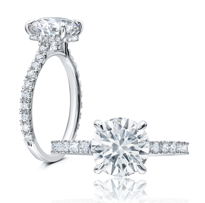 Oval Diamond Hidden Halo Straight Line 14K Yellow Gold Engagement Setting