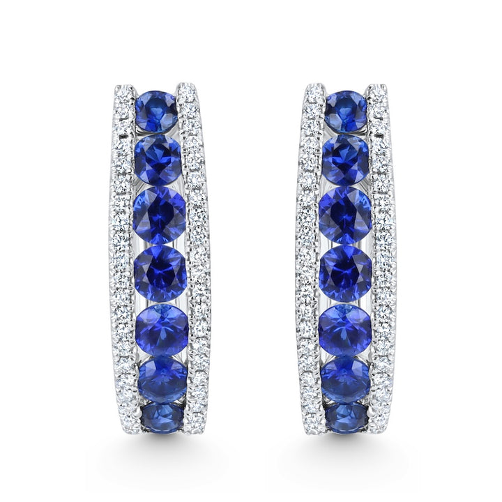 Sapphire & Diamond Channel 18K White Gold Hoop Earrings