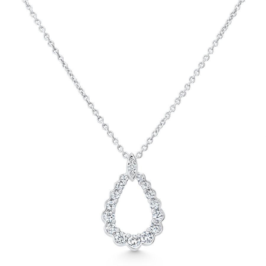 Scalloped Open Pear Diamond 18K White Gold Pendant