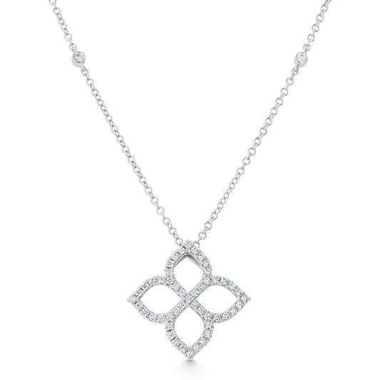 Open Four-Leaf Clover Diamond 18K White Gold Necklace