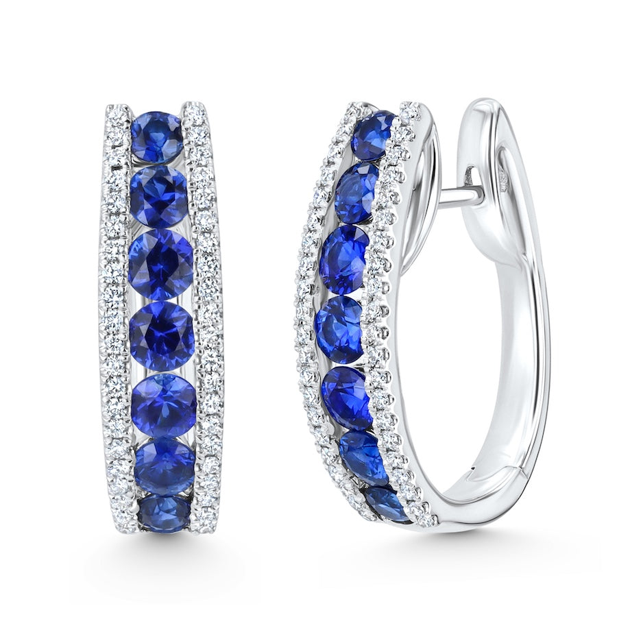 Sapphire & Diamond Channel 18K White Gold Hoop Earrings