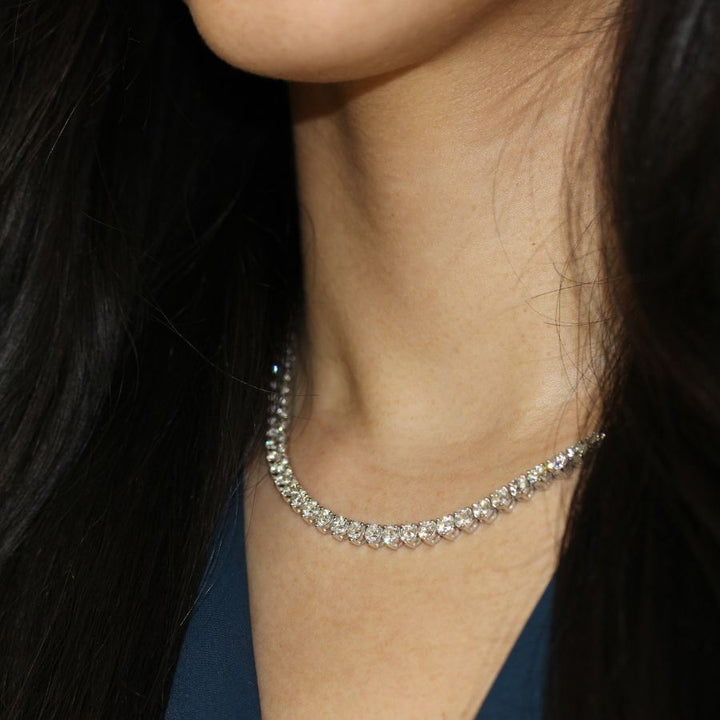 22.14 Carat Riviera Diamond Three-Prong 14K White Gold Necklace