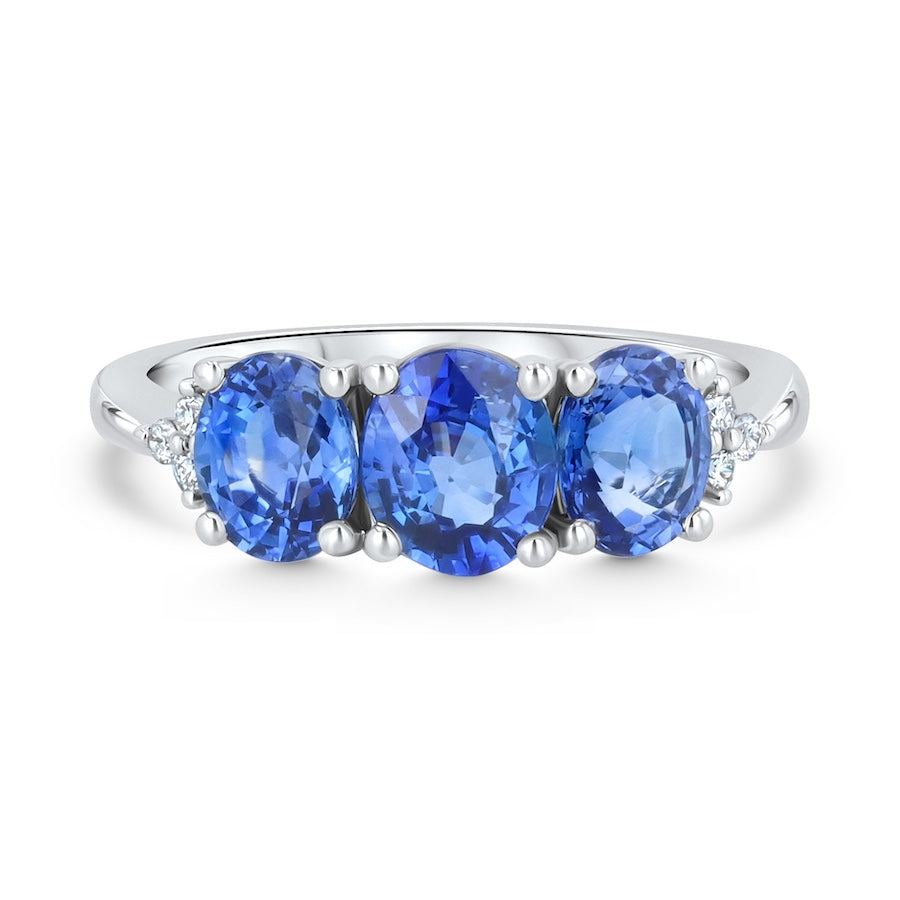 Three-Stone Pastel Blue Sapphire & Diamond Accent 18K White Gold Ring