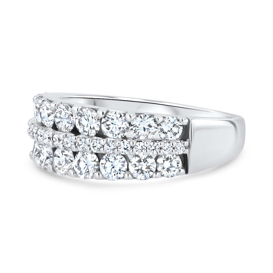 Three-Row 1.51ct Diamond 14K White Gold Fashion Ring
