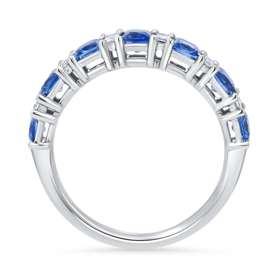 Seven-Stone Cushion Sapphire 18K White Gold Band