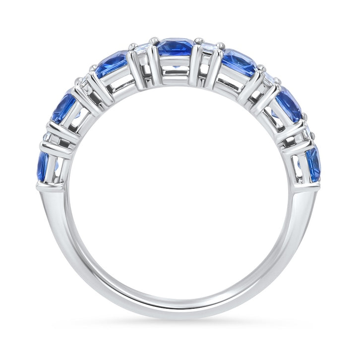Seven-Stone Cushion Sapphire 18K White Gold Band