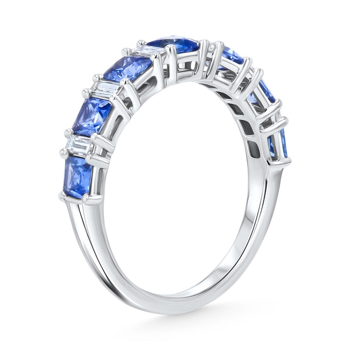 Seven-Stone Cushion Sapphire 18K White Gold Band
