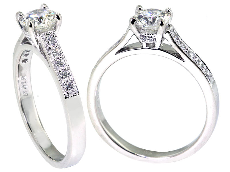 Platinum Bead-set Diamond Cathedral Engagement Ring Setting
