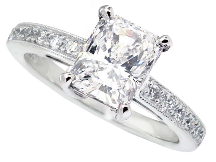 Platinum Four Prong Bead-set Diamond Engagement Ring Setting