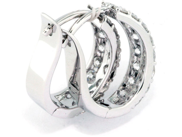 18KW Double Row Diamond Hoop Earrings