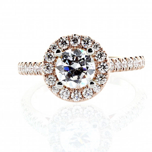 The "Aileen" Diamond Halo Engagement Ring Setting is made in 14 Karat Rose Gold