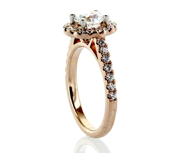 The "Aileen" Diamond Halo Engagement Ring Setting is made in 14 Karat Rose Gold