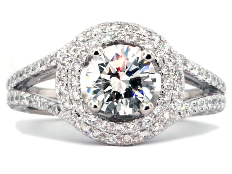 Double Round Halo0.62 Carat Diamond Split Shank Platinum Engagement Ring Mounting