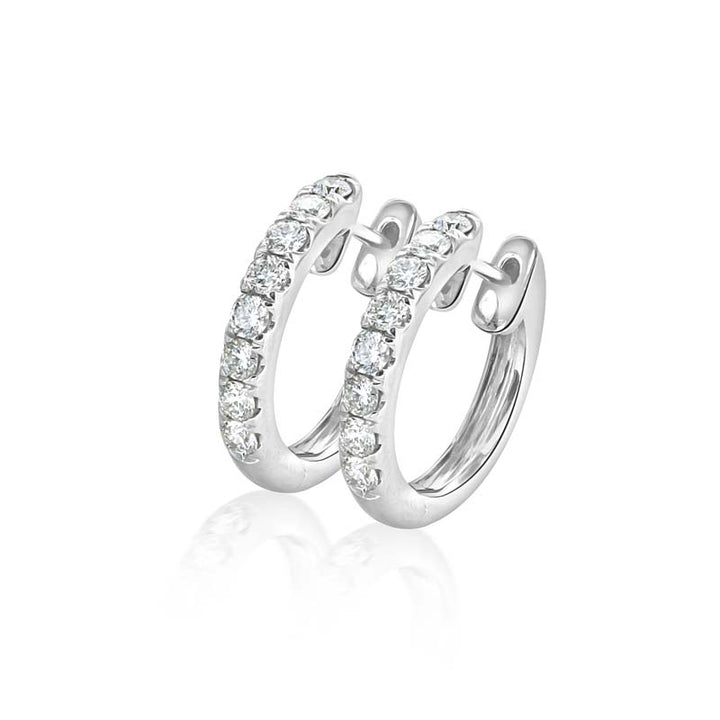 14k White Gold Diamond Huggies