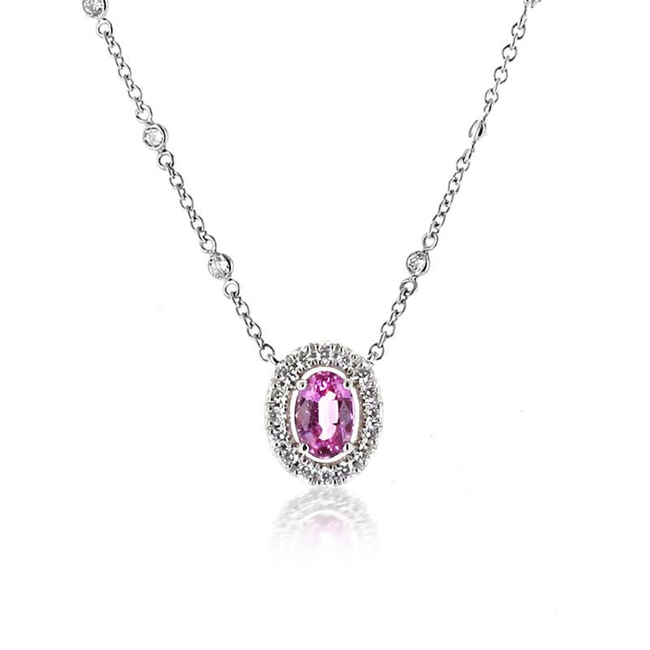 Beautiful 18K White Gold Pink Sapphire and Diamond Necklace