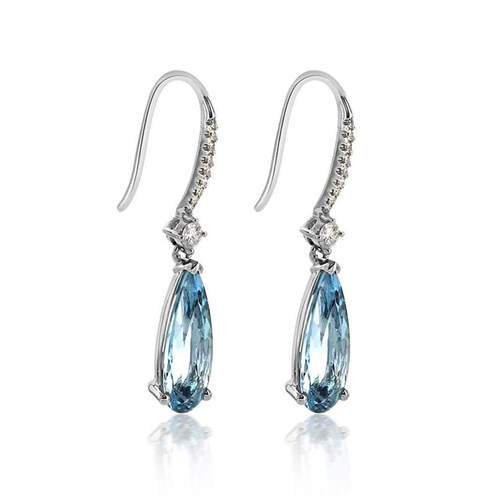 Teardrop Aquamarine and Diamond Drop Earrings
