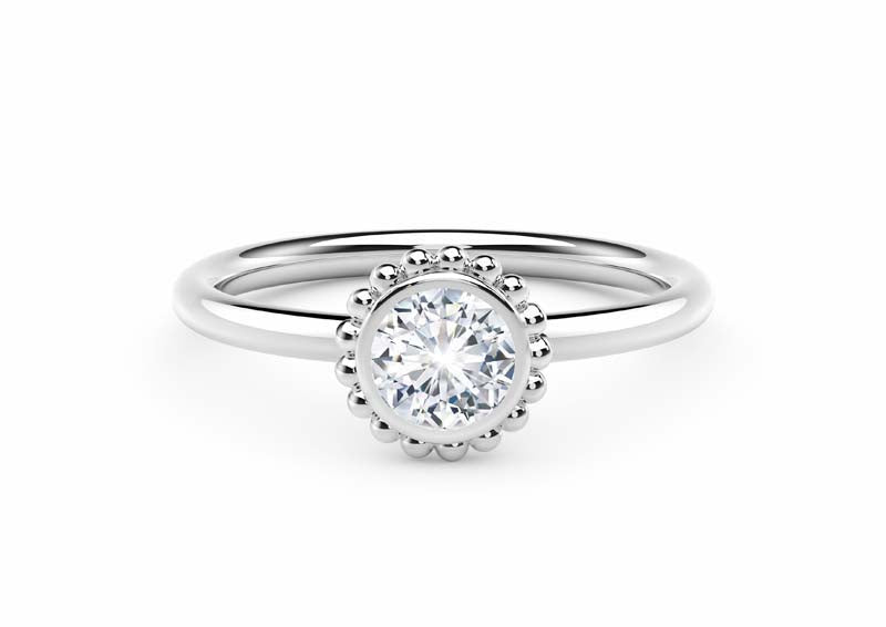 Bezel-Set 0.24 Carat Diamond 18K White Gold Beaded Solitaire Friendship Ring