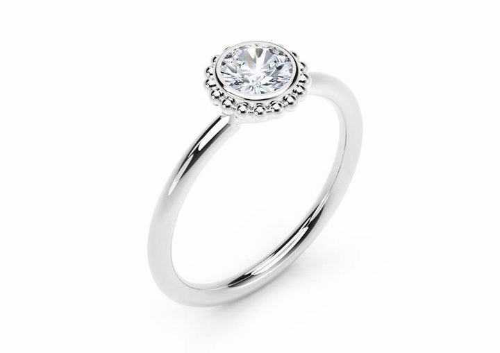 Bezel-Set 0.24 Carat Diamond 18K White Gold Beaded Solitaire Friendship Ring