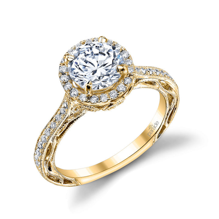 Victoria Intricate 18KY Halo Diamond Engagement Ring Setting. Part of the Lyria Collection