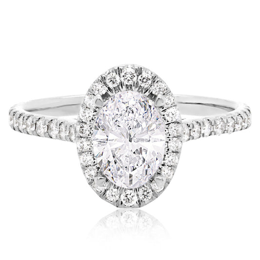Oval 0.34 Carat Diamond 18K White Gold Halo Engagement Mounting
