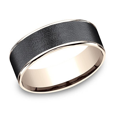 Tantalum Satin Center & 14K Rose Gold Edge 6.5mm Wedding Band