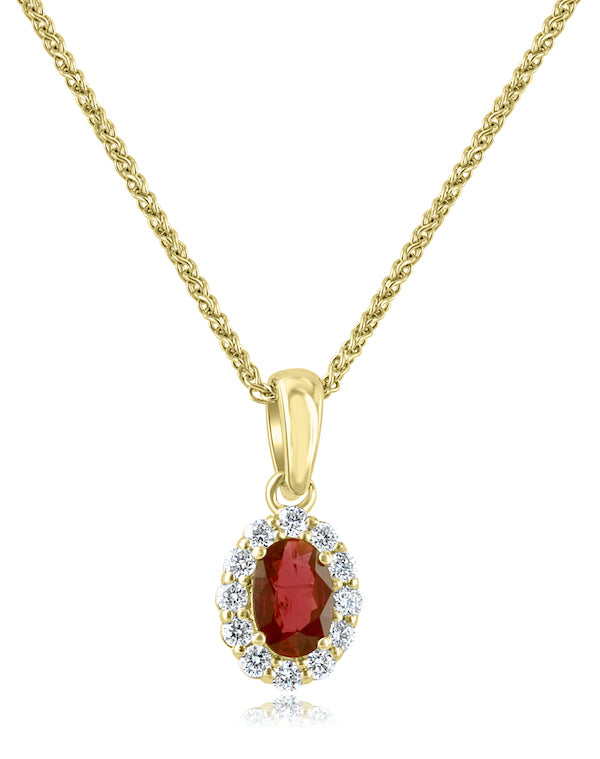 18kt Yellow Gold .42ct Oval Ruby & Round Diamonds Pendant