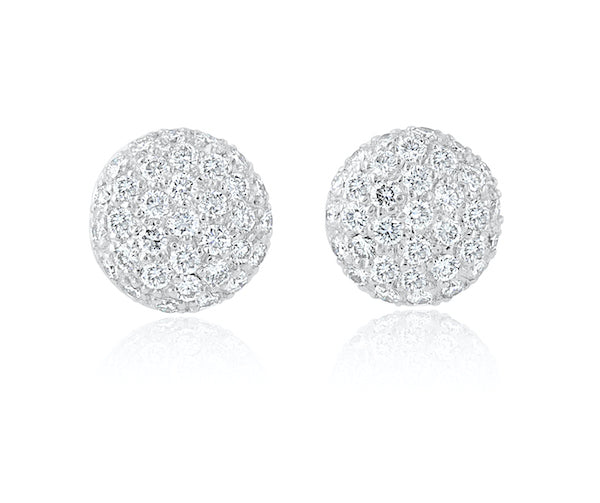 14kt White Gold 9mm Round Pave' Set Dia Cluster Earrings