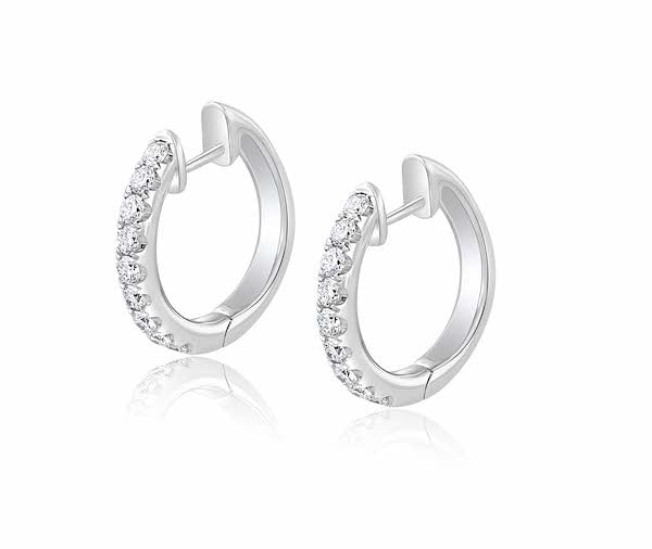 14k White Gold Diamond Huggies Earrings
