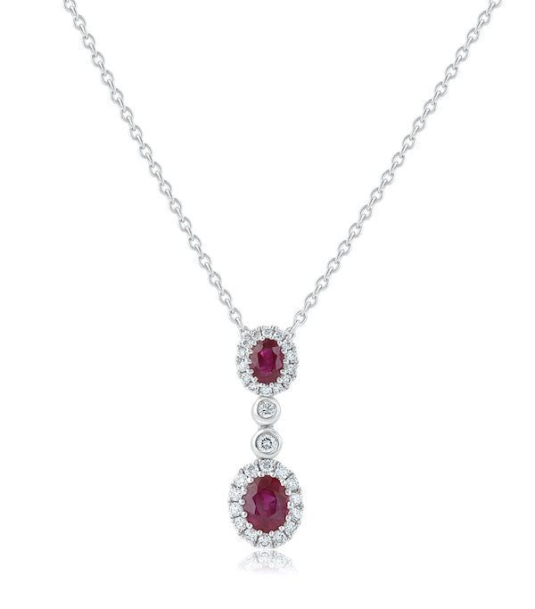 Lavish Two-Stone 0.57 Carat Ruby & 0.21 Carat Diamond 18K White Gold Pendant