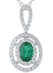 Delicate Emerald and Double Halo Diamond Pendant