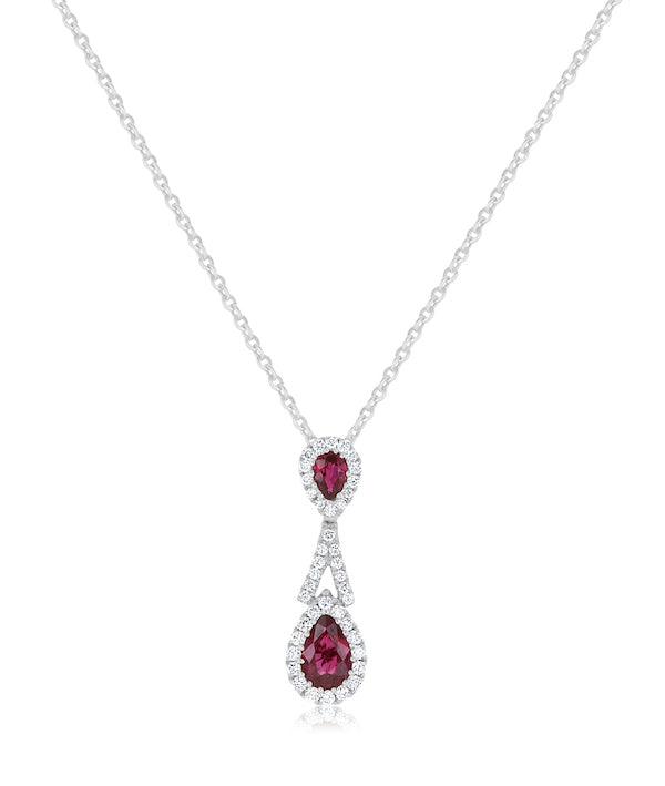 Endearing 0.57 Carat Ruby & 0.21 Carat Diamond 18K White Gold Drop Pendant