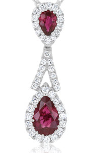 Endearing 0.57 Carat Ruby & 0.21 Carat Diamond 18K White Gold Drop Pendant