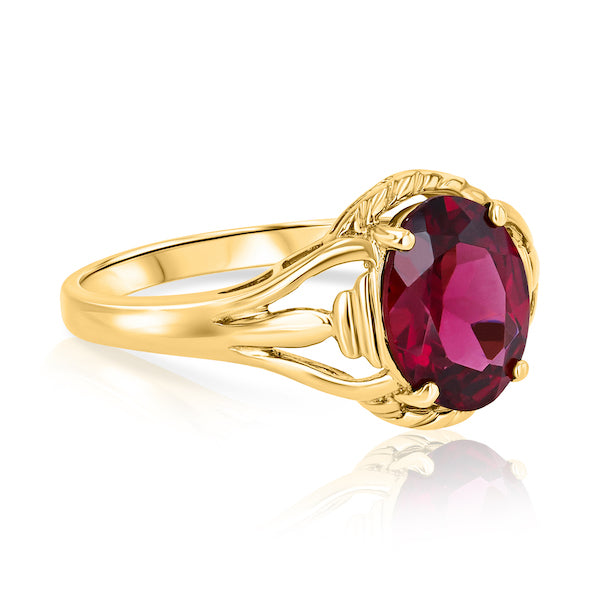 1.86 Carat Oval Garnet Rhodolite 10K Yellow Gold Ring