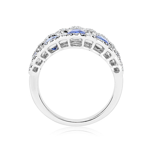 18K White Gold Oval Sapphire & Diamonds Wedding Band