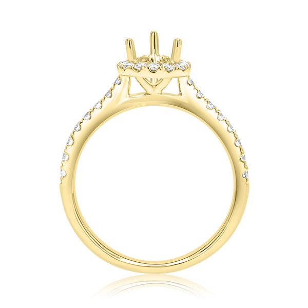Pear-Shaped 0.42 Carat Diamond 18K Yellow Gold Three-Prong Halo Engagement Setting