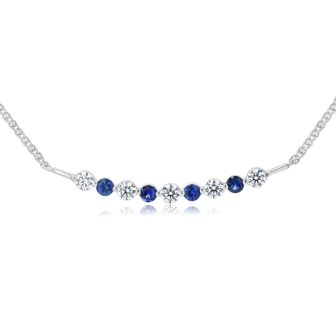 Floating _ Carat Sapphire & _ Carat Diamond 14K White Gold Bar Necklace