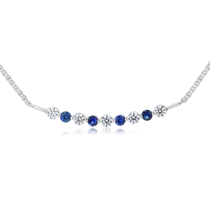 Floating _ Carat Sapphire & _ Carat Diamond 14K White Gold Bar Necklace