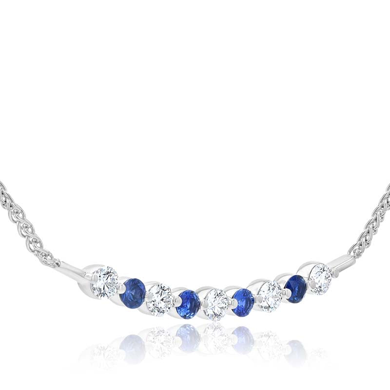 Floating _ Carat Sapphire & _ Carat Diamond 14K White Gold Bar Necklace